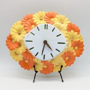 Vintage Hand painted Atlantic Mold Co yellow orange ceramic floral clock